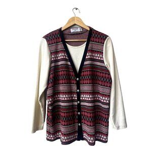 Alfred Dunner Vintage Grandma Cardigan Vest Size M Aztec Western Print Sweater